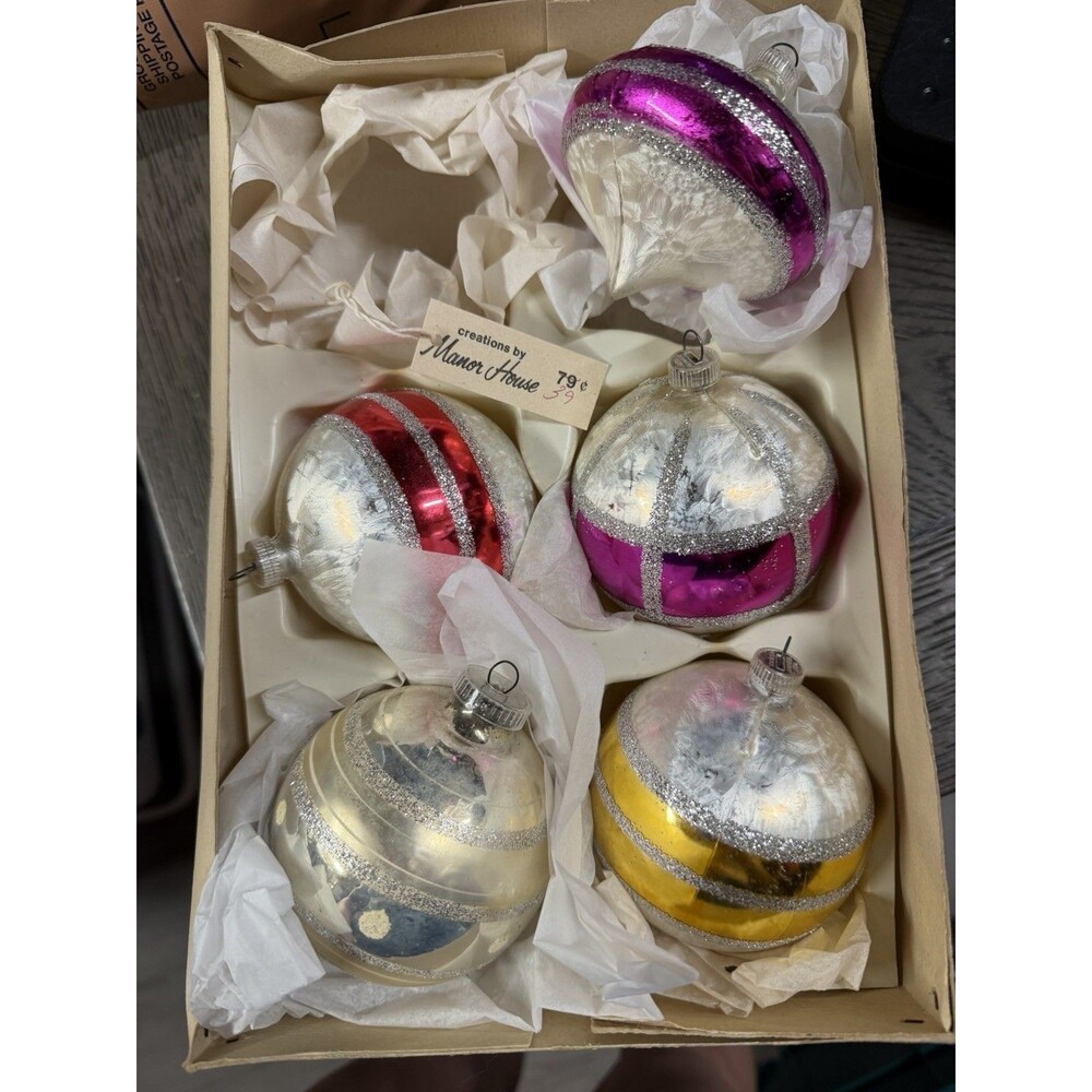 East Germany Ornaments Blue Gold Glitter Vintage Christmas Manor House